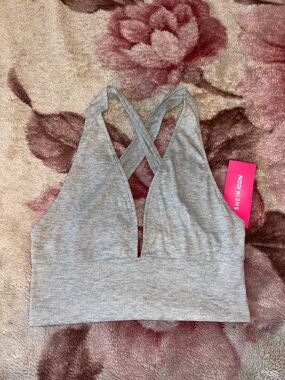 SHEIN Light Grey Ribbed Crisscross Bralette